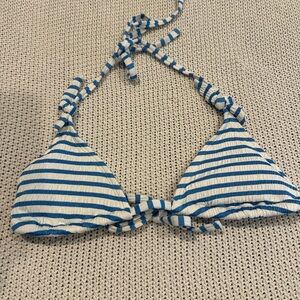 Blue and White Striped Bikini Top